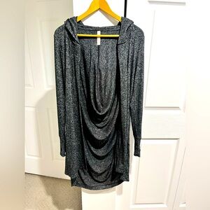 ATHLETA Womens sz XS Marled Black Gray Hoodie Thumbhole Hoodie Open Cardigan